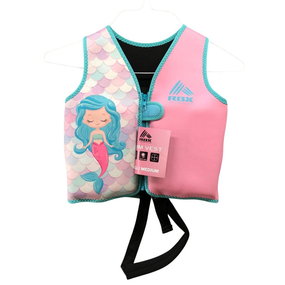 NWT RBX Swim Vest Life Jacket SPF 30 Girls S/M 20-33 lbs 20'' Chest Mermaid Pink